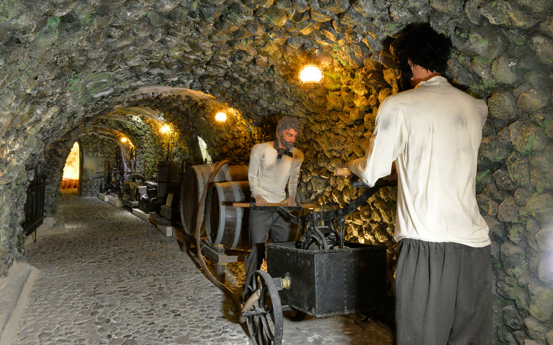 Wine cave stone tunel-museum in santorini